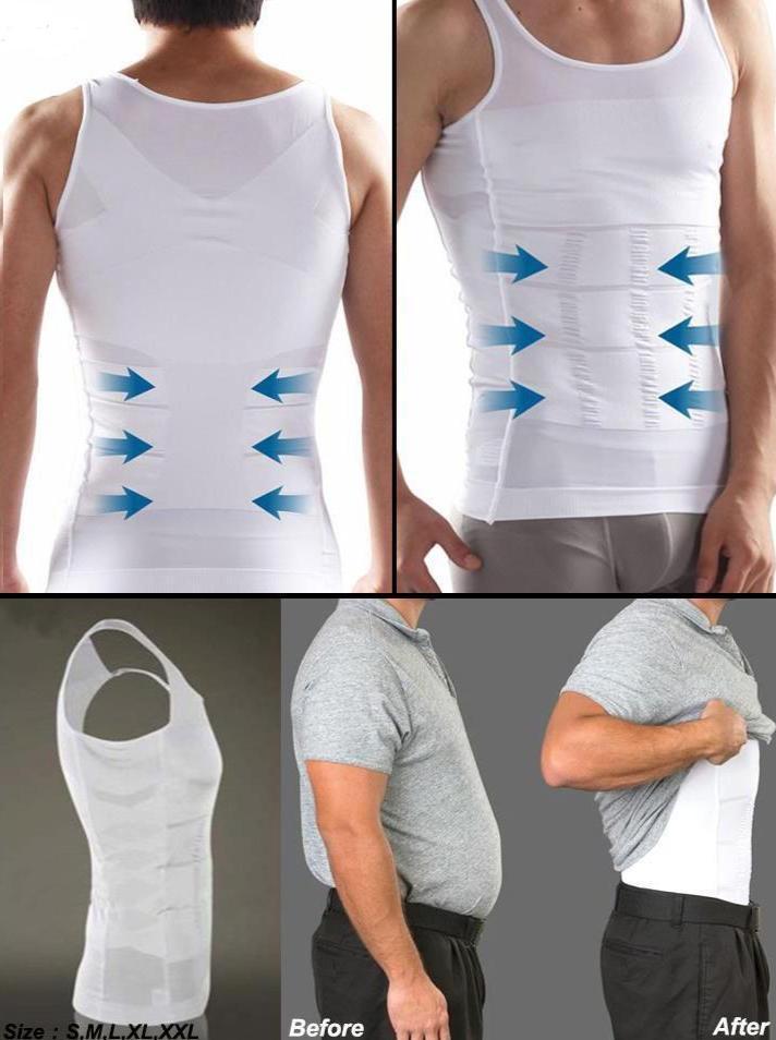 Men Tummy Tucker Slimming Vest Mens Waist Trainer Undershirt Trimmer - Flexvest™ Men's Solid Compression Flexvest Poshure®