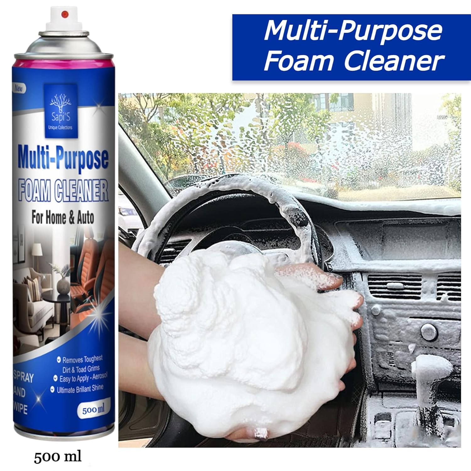 Multi-Purpose Car Interior Foaming Foam Cleaner for Home and Auto Seats, Dashboard Leather Vinyl Rubber,Doors, PU/Leather 150ML Roposo Clout