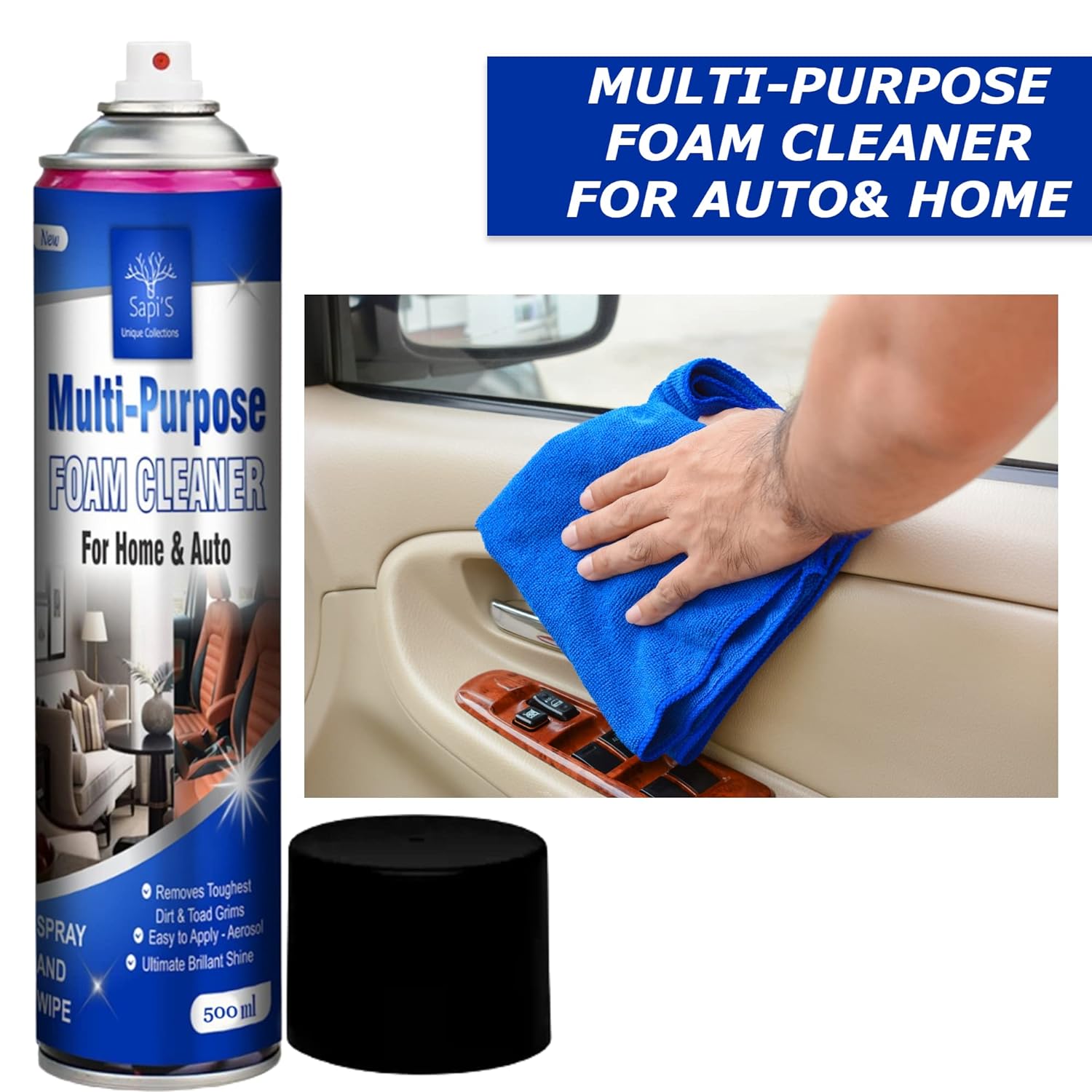 Multi-Purpose Car Interior Foaming Foam Cleaner for Home and Auto Seats, Dashboard Leather Vinyl Rubber,Doors, PU/Leather 150ML Roposo Clout