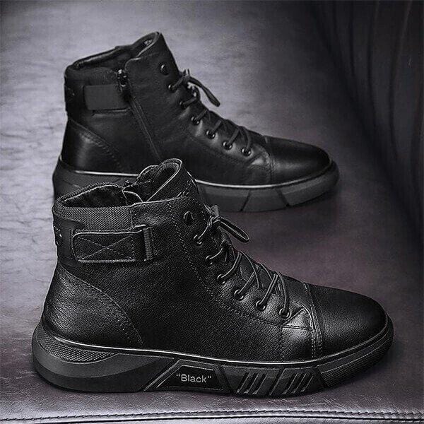 HAND-MADE MENS CASUAL BLACK LEATHER BOOTS Poshure®