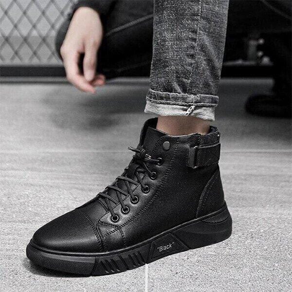 HAND-MADE MENS CASUAL BLACK LEATHER BOOTS Poshure®